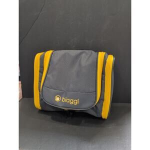 Biaggi Toiletry Bag 11 X 9 Gray. With. Yellow Trim